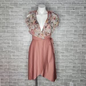 Vintage JC Penney Mauve Floral Flutter Sleeve Wrap Dress